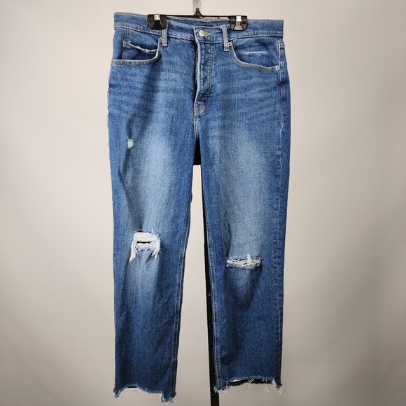 Old Navy Extra High Rise Distressed Straight Leg Jeans Size 12 - Picture 1 of 10